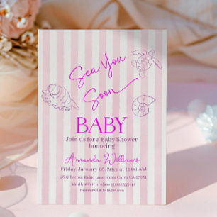 Invitation Filles aux rayures roses côtières à bientôt Baby S