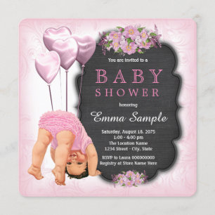 Invitation Filles Baby Shower Chalkboard Rose Bottoms Up
