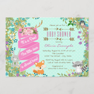 Invitation Filles Baby shower de bois