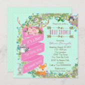 Invitation Filles Baby shower de bois (Devant / Derrière)