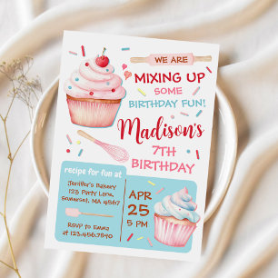 Invitation Filles Baking Party Cupcake anniversaire