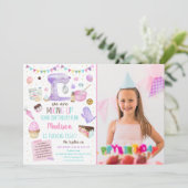 Invitation Filles Baking Party Pink Gold Cake Cupcake Anniver (Debout devant)