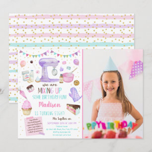 Invitation Filles Baking Party Pink Gold Cake Cupcake Anniver