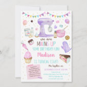 Invitation Filles Baking Party Pink Gold Cake Cupcake Anniver (Devant)