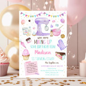 Invitation Filles Baking Party Pink Gold Cake Cupcake Anniver