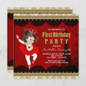 Invitation Filles Ballerina Vintage Paris Première fête d'ann (Devant / Derrière)