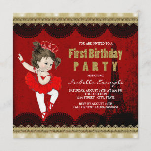 Invitation Filles Ballerina Vintage Paris Première fête d'ann