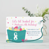 Invitation Filles Ballons d'eau combat Anniversaire rose (Debout devant)