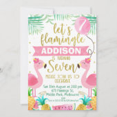 Invitation Filles ballons flamingo septième anniversaire (Devant)