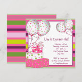 Invitation Filles Ballons Roses Fête d'anniversaire Rose et V (Devant / Derrière)