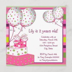Invitation Filles Ballons Roses Fête d'anniversaire Rose et V