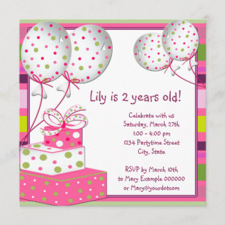 Invitation Filles Ballons Roses Fête d'anniversaire Rose et V