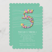 Invitation Filles Balloons Aqua 5e fête d'anniversaire (Devant / Derrière)