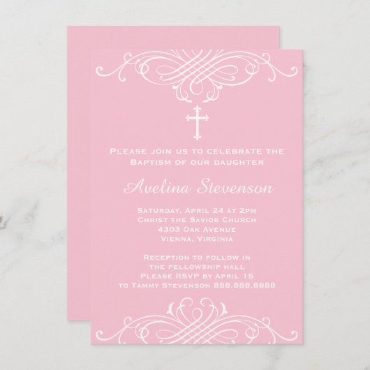 Invitation Filles Baptême Christening Première Communion (Devant / Derrière)