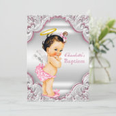 Invitation Filles Baptême de bébé fille ange rose blanc (Debout devant)