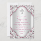 Invitation Filles Baptême de bébé fille ange rose blanc (Dos)