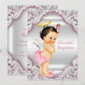 Invitation Filles Baptême de bébé fille ange rose blanc (Devant / Derrière)