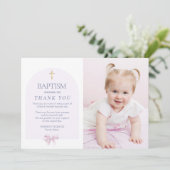 Invitation Filles Baptême Merci avec photo, Pink Bow thème (Debout devant)