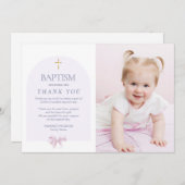 Invitation Filles Baptême Merci avec photo, Pink Bow thème (Devant / Derrière)