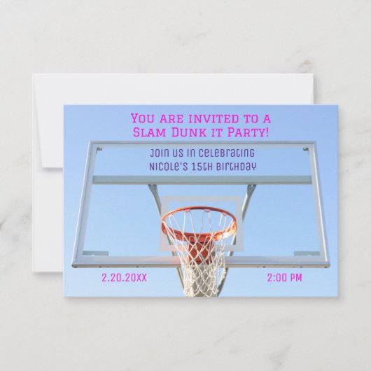 Invitation Filles Basketball Hoop Anniversaire (Devant)
