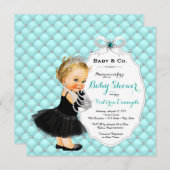 Invitation Filles Bébé & Co Black Turquoise Baby shower bleu (Devant / Derrière)