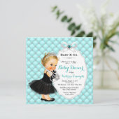 Invitation Filles Bébé & Co Black Turquoise Baby shower bleu (Debout devant)