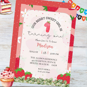 Invitation Filles Berry 1er anniversaire Fête des fraises
