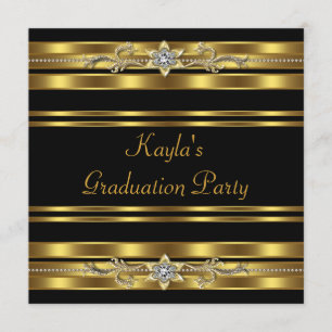 Invitation Filles Black and Gold Graduation