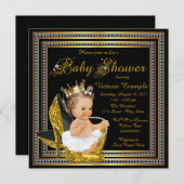Invitation Filles Black Gold Baby shower haut talon (Devant / Derrière)