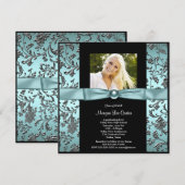 Invitation Filles Bleu Turquoise Photo Diplôme (Devant / Derrière)