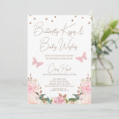 Invitation Filles Blush Baby shower papillon floral (Debout devant)