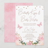 Invitation Filles Blush Baby shower papillon floral (Devant / Derrière)