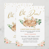 Invitation Filles Blush Floral Oh Deer Deer Baby shower (Devant / Derrière)