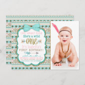 Invitation Filles Boho Tribal 1er anniversaire (Devant / Derrière)