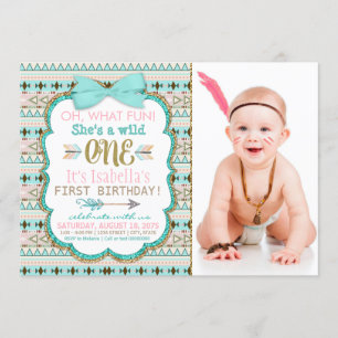 Invitation Filles Boho Tribal Wild One Fête d'anniversaire po