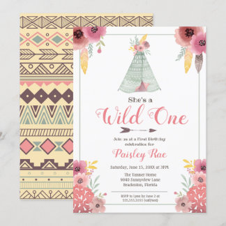 Invitation Filles Boho Wild One Premier anniversaire