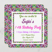 Invitation Fille's Bold Fall Green Automne rose Anniversaire (Devant / Derrière)