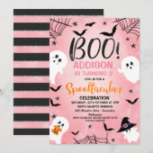Invitation Filles Boo Rose Fête d'Halloween Anniversaire Invi (Devant / Derrière)