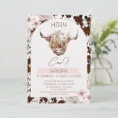 Invitation Filles Brown Highland Cow Imprimer 16e anniversair (Debout devant)