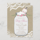 Invitation Filles Burlap Mason Jar Baby shower (Devant / Derrière)
