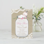 Invitation Filles Burlap Mason Jar Baby shower (Debout devant)