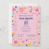 Invitation Filles Cadre floral 10e anniversaire de fête Invit (Devant)