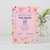 Invitation Filles Cadre floral 10e anniversaire de fête Invit (Debout devant)