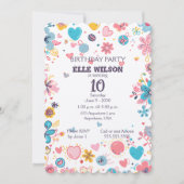 Invitation Filles Cadre floral 10e anniversaire de fête Invit (Devant)