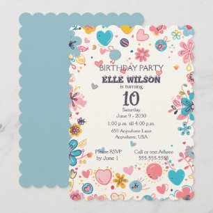 Invitation Filles Cadre floral 10e anniversaire de fête Invit