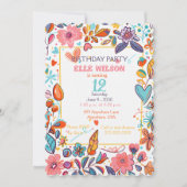 Invitation Filles Cadre floral 12e anniversaire de fête Invit (Devant)
