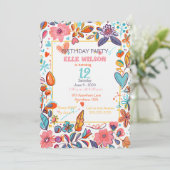 Invitation Filles Cadre floral 12e anniversaire de fête Invit (Debout devant)