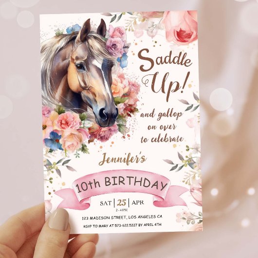 Invitation Filles Cheval 10e anniversaire Cowgirl Saddle Up!