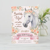 Invitation Filles Cheval 10e anniversaire Pink Floral Saddle  (Debout devant)
