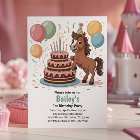 Invitation Filles Cheval 1er Anniversaire